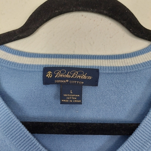 Brooks Brothers Men's Blue Supima Cotton Knit V-Neck Pullover Sweater Size Large - Picture 5 of 8